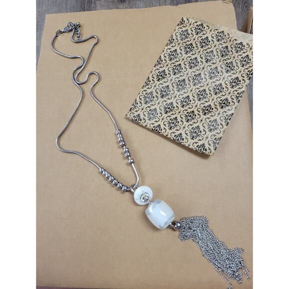 Chico's Jewelry - Chico's Women's White Silver Round Gold Chain Statement Necklace